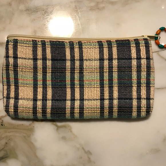 Burlap plaid clutch with beaded zipper pull - Picture 1 of 3